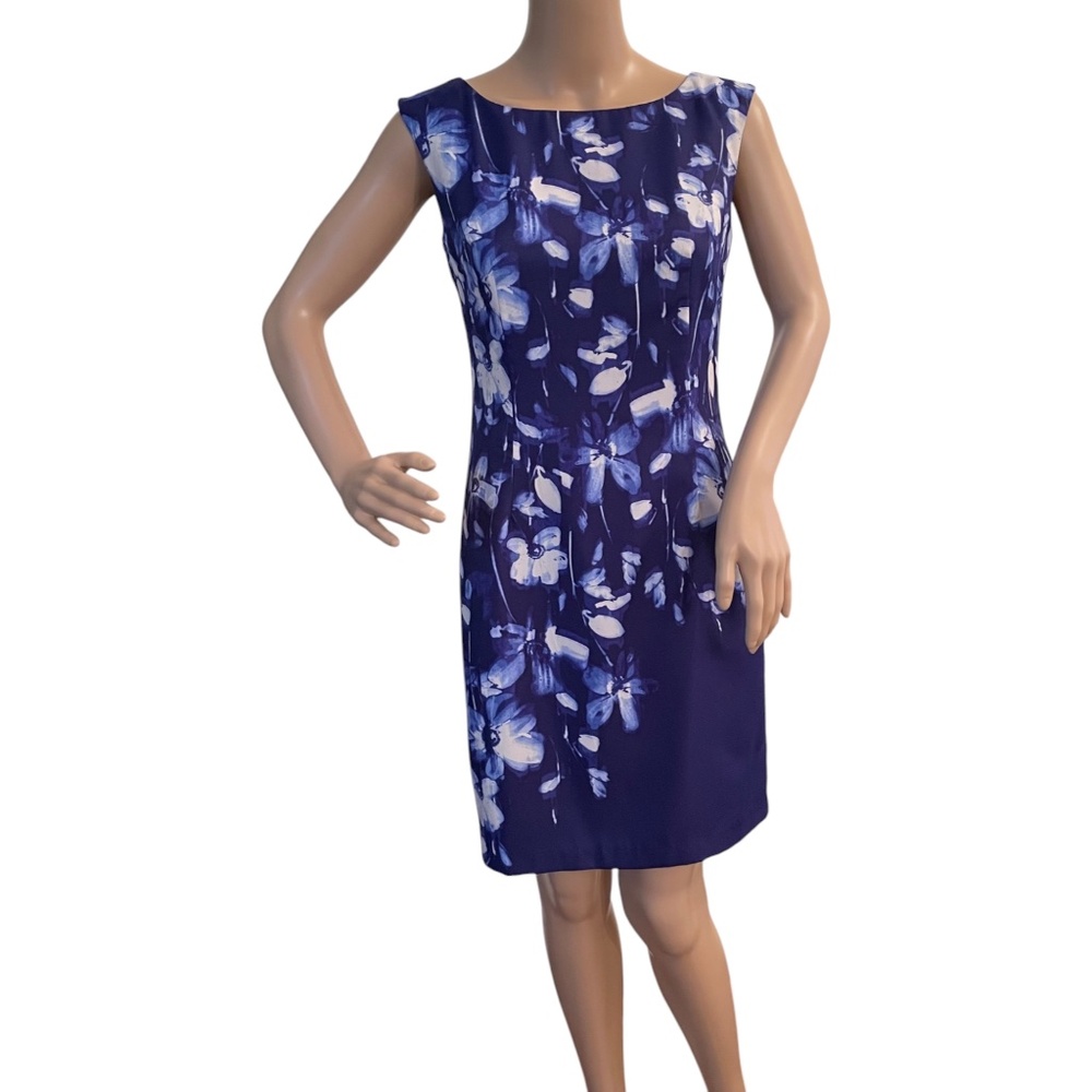 Ann Taylor Silky Blue Floral Sleeveless Sheath Shift Dress 0